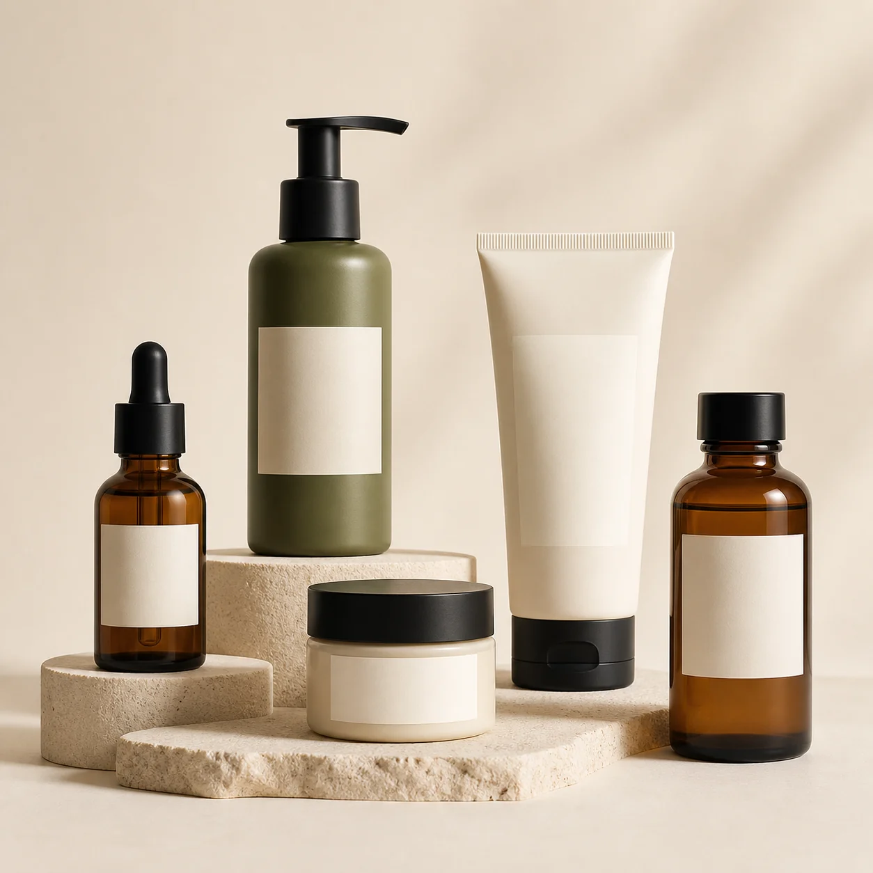Editorial skincare arrangement representing Hodari beauty products